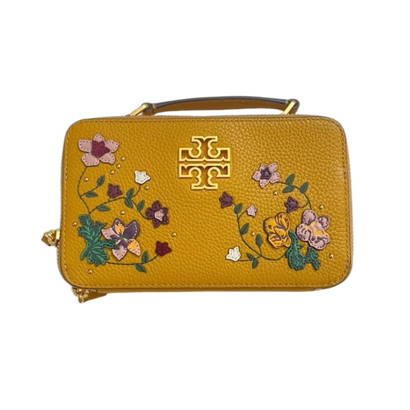 Tory Burch Handbags - Tory Burch Britten Applique Small Top Handle Case Bag in Golden Curry